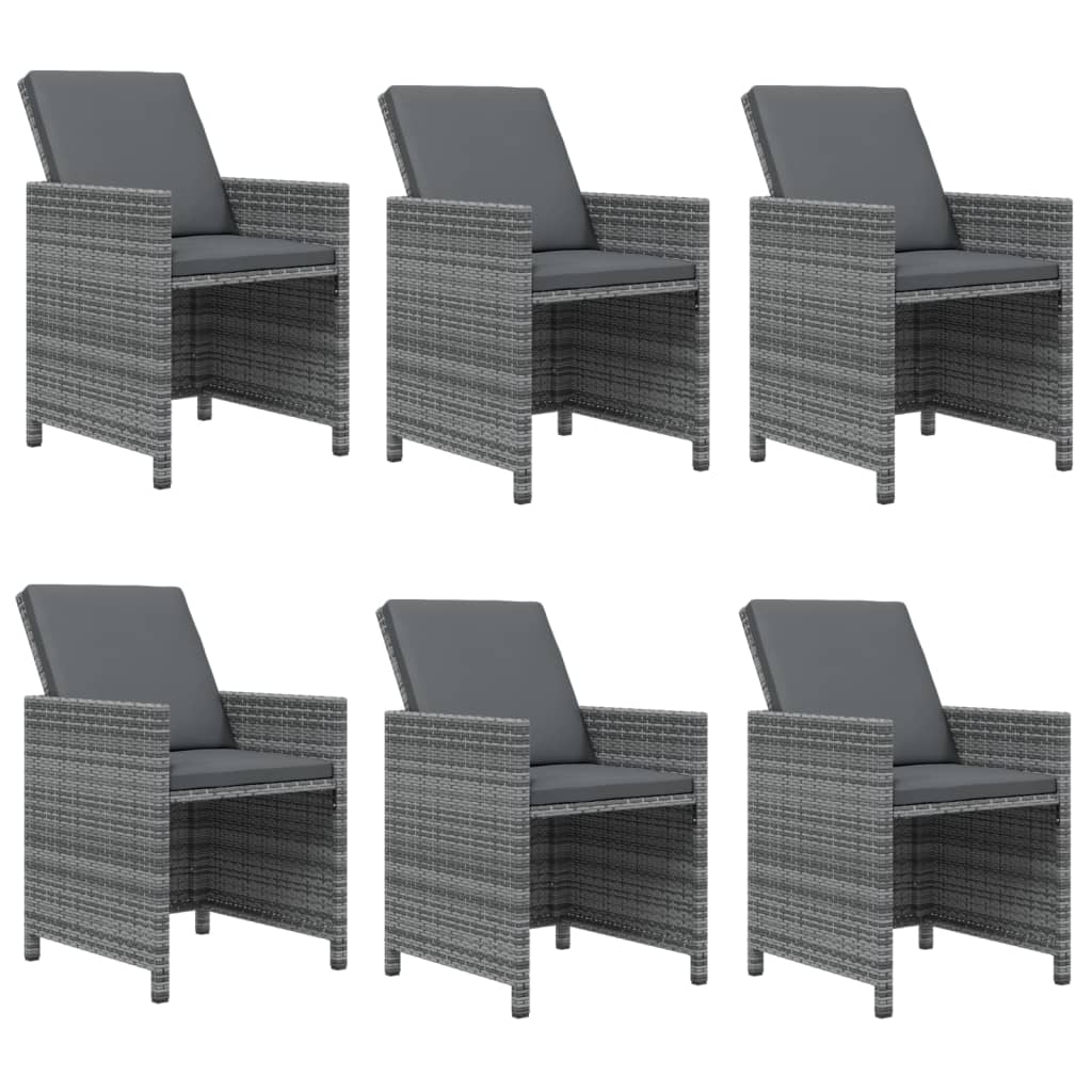 7-Delige Tuinset Met Kussens Poly Rattan Grijs Grijs en bruin 163 cm tafellengte 6x Fauteuil + Tafel