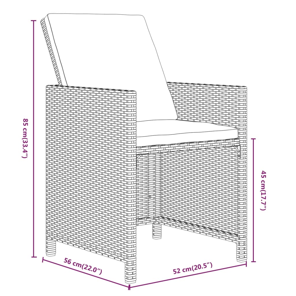 7-Delige Tuinset Met Kussens Poly Rattan Grijs Grijs en bruin 163 cm tafellengte 6x Fauteuil + Tafel