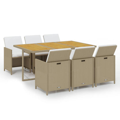 7-Delige Tuinset Met Kussens Poly Rattan Beige En Bruin 163 cm tafellengte 6x Fauteuil + Tafel
