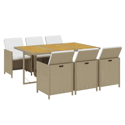 7-Delige Tuinset Met Kussens Poly Rattan Beige En Bruin 163 cm tafellengte 6x Fauteuil + Tafel