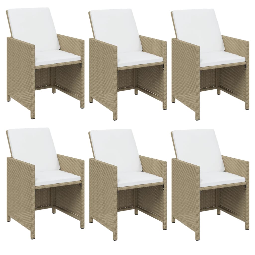 7-Delige Tuinset Met Kussens Poly Rattan Beige En Bruin 163 cm tafellengte 6x Fauteuil + Tafel