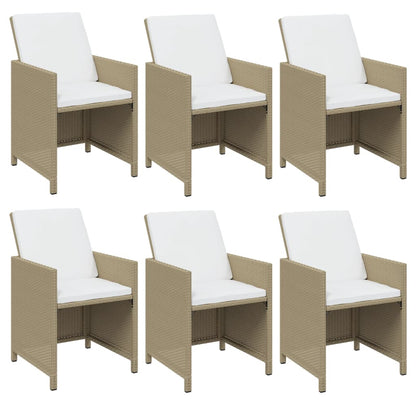 7-Delige Tuinset Met Kussens Poly Rattan Beige En Bruin 163 cm tafellengte 6x Fauteuil + Tafel
