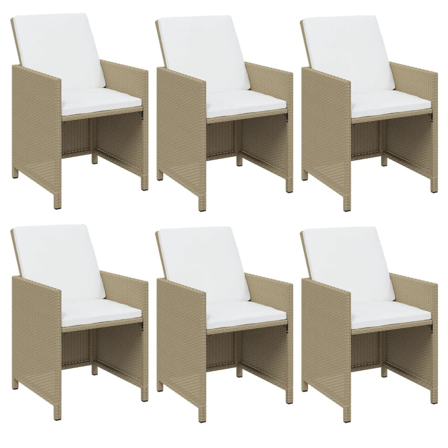 7-Delige Tuinset Met Kussens Poly Rattan Beige En Bruin 163 cm tafellengte 6x Fauteuil + Tafel