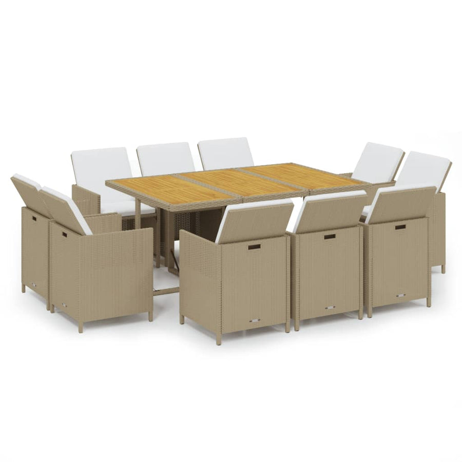 -Delige Tuinset Met Kussens Poly Rattan Beige En Bruin 163 cm tafellengte 10x Fauteuil + Tafel