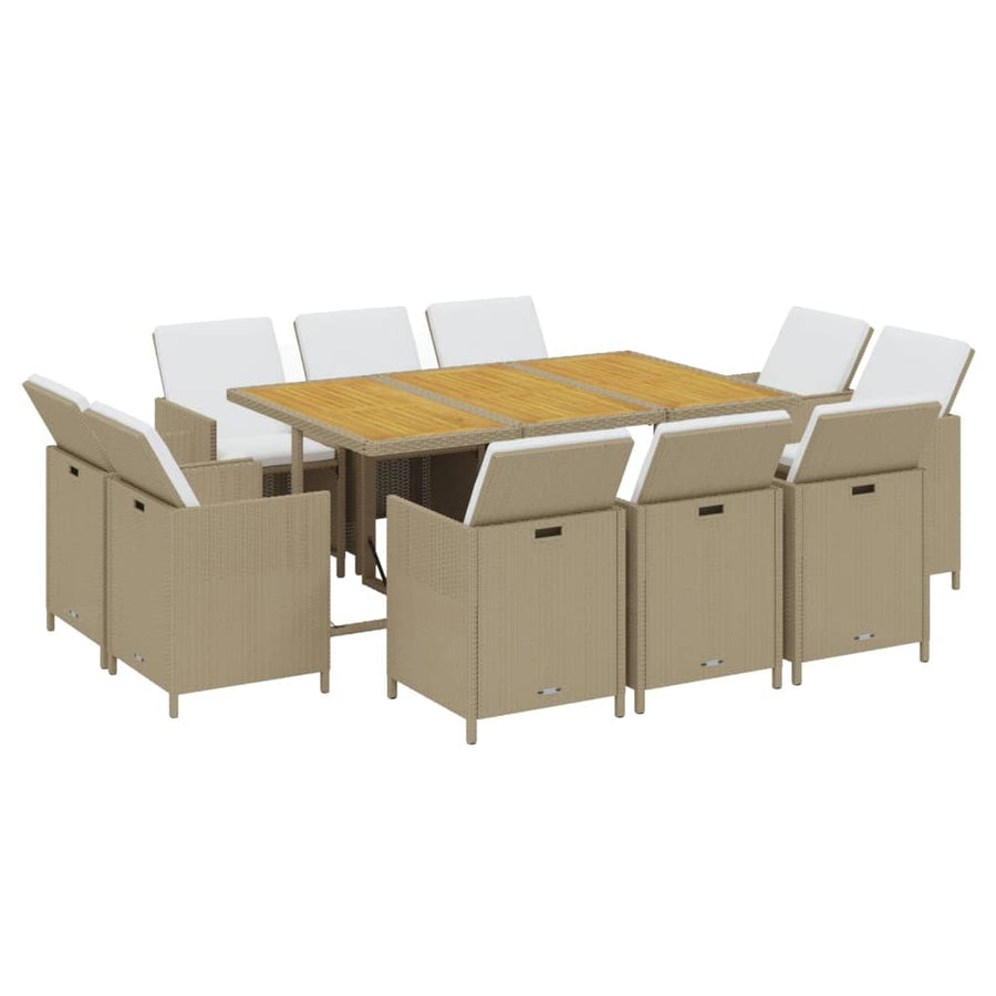 -Delige Tuinset Met Kussens Poly Rattan Beige En Bruin 163 cm tafellengte 10x Fauteuil + Tafel