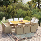 -Delige Tuinset Met Kussens Poly Rattan Beige En Bruin 163 cm tafellengte 10x Fauteuil + Tafel