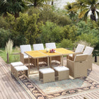 -Delige Tuinset Met Kussens Poly Rattan Beige En Bruin 163 cm tafellengte 6x Fauteuil + 4x voetensteun + Tafel