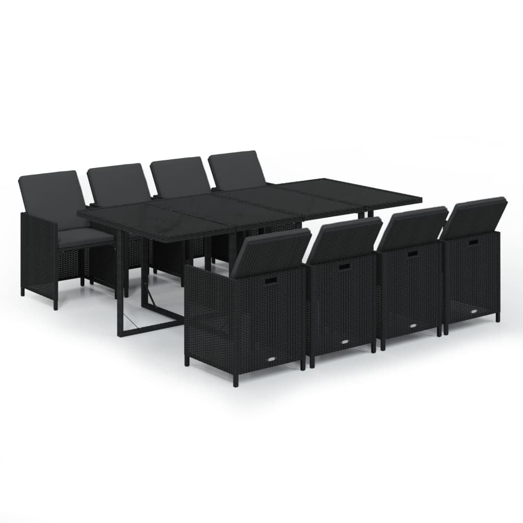 9-Delige Tuinset Met Kussens Poly Rattan Zwart 219 cm table length