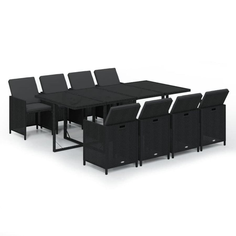 9-Delige Tuinset Met Kussens Poly Rattan Zwart 219 cm table length