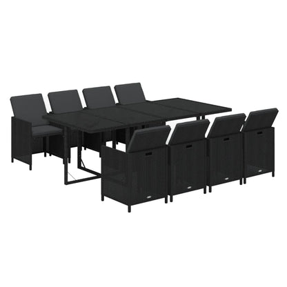 9-Delige Tuinset Met Kussens Poly Rattan Zwart 219 cm table length