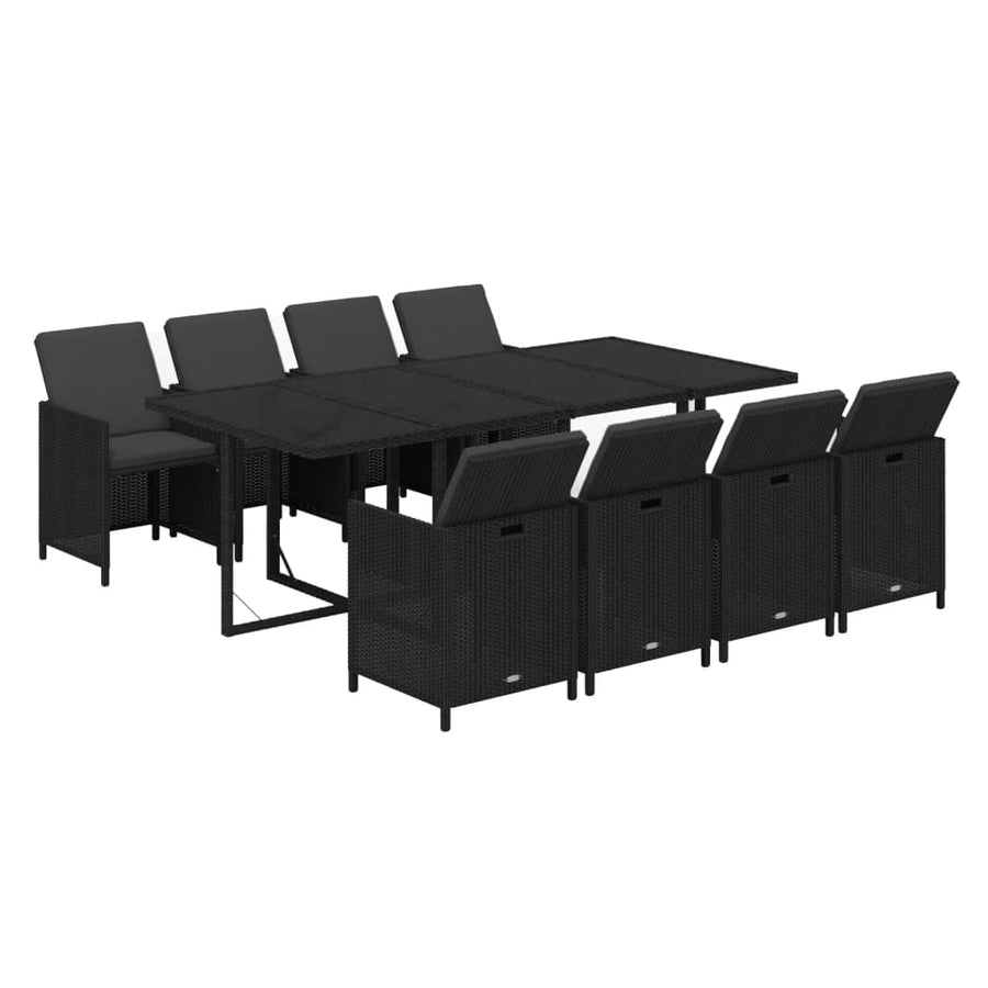 9-Delige Tuinset Met Kussens Poly Rattan Zwart 219 cm table length
