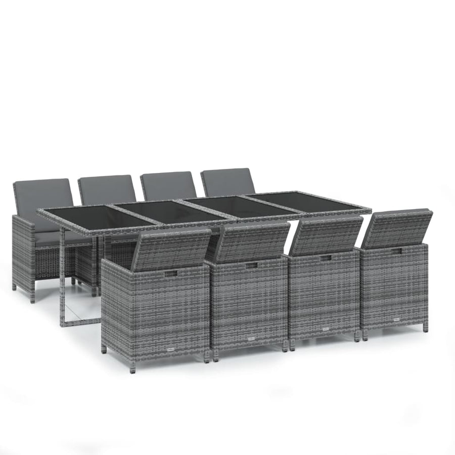 9-Delige Tuinset Met Kussens Poly Rattan Grijs 219 cm table length 8x Fauteuil + Tafel