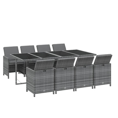9-Delige Tuinset Met Kussens Poly Rattan Grijs 219 cm table length 8x Fauteuil + Tafel