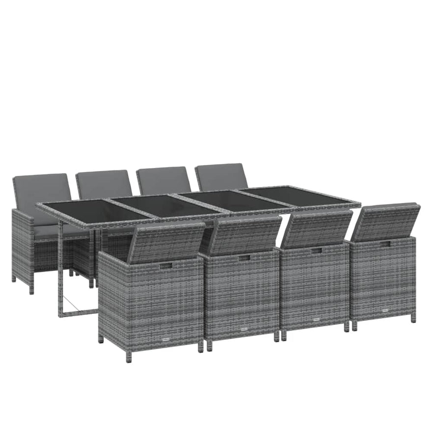 9-Delige Tuinset Met Kussens Poly Rattan Grijs 219 cm table length 8x Fauteuil + Tafel