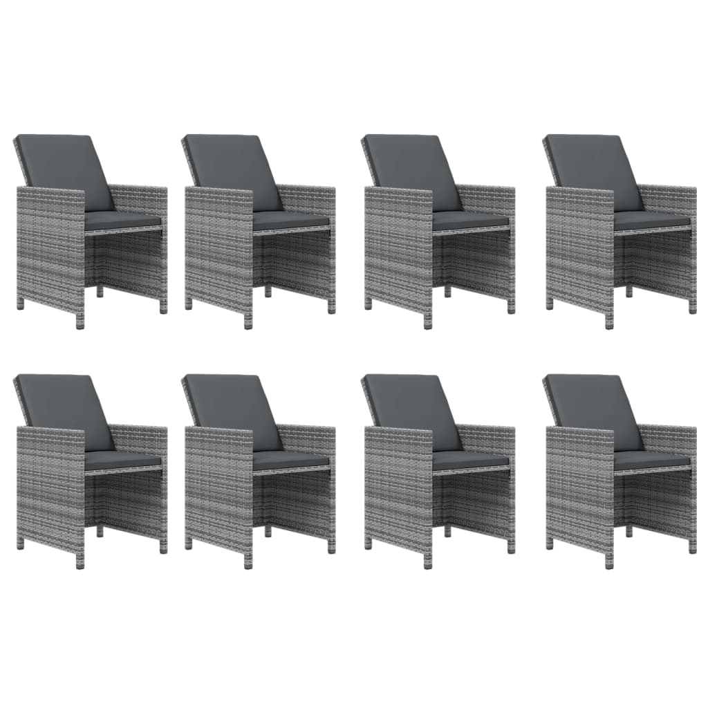 9-Delige Tuinset Met Kussens Poly Rattan Grijs 219 cm table length 8x Fauteuil + Tafel