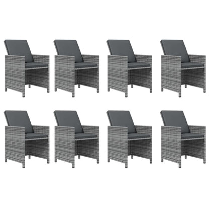 9-Delige Tuinset Met Kussens Poly Rattan Grijs 219 cm table length 8x Fauteuil + Tafel