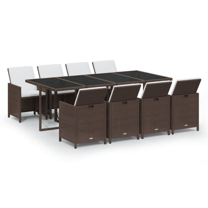 9-Delige Tuinset Met Kussens Poly Rattan Bruin 219 cm table length