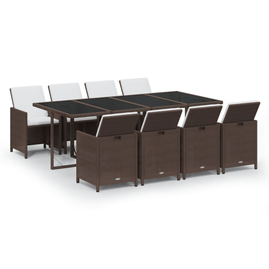 9-Delige Tuinset Met Kussens Poly Rattan Bruin 219 cm table length