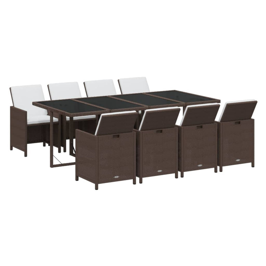 9-Delige Tuinset Met Kussens Poly Rattan Bruin 219 cm table length