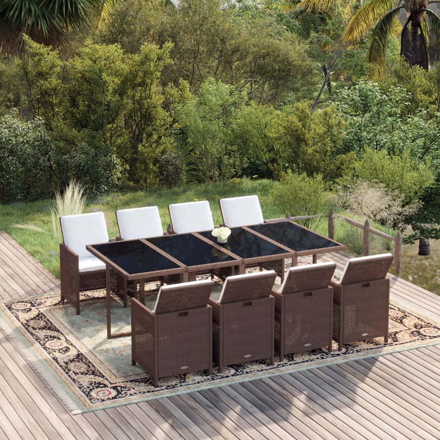9-Delige Tuinset Met Kussens Poly Rattan Bruin 219 cm table length