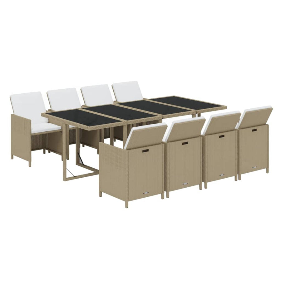 9-Delige Tuinset Met Kussens Poly Rattan Beige 1