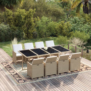 Tuinset 9-delig poly rattan beige met kussens