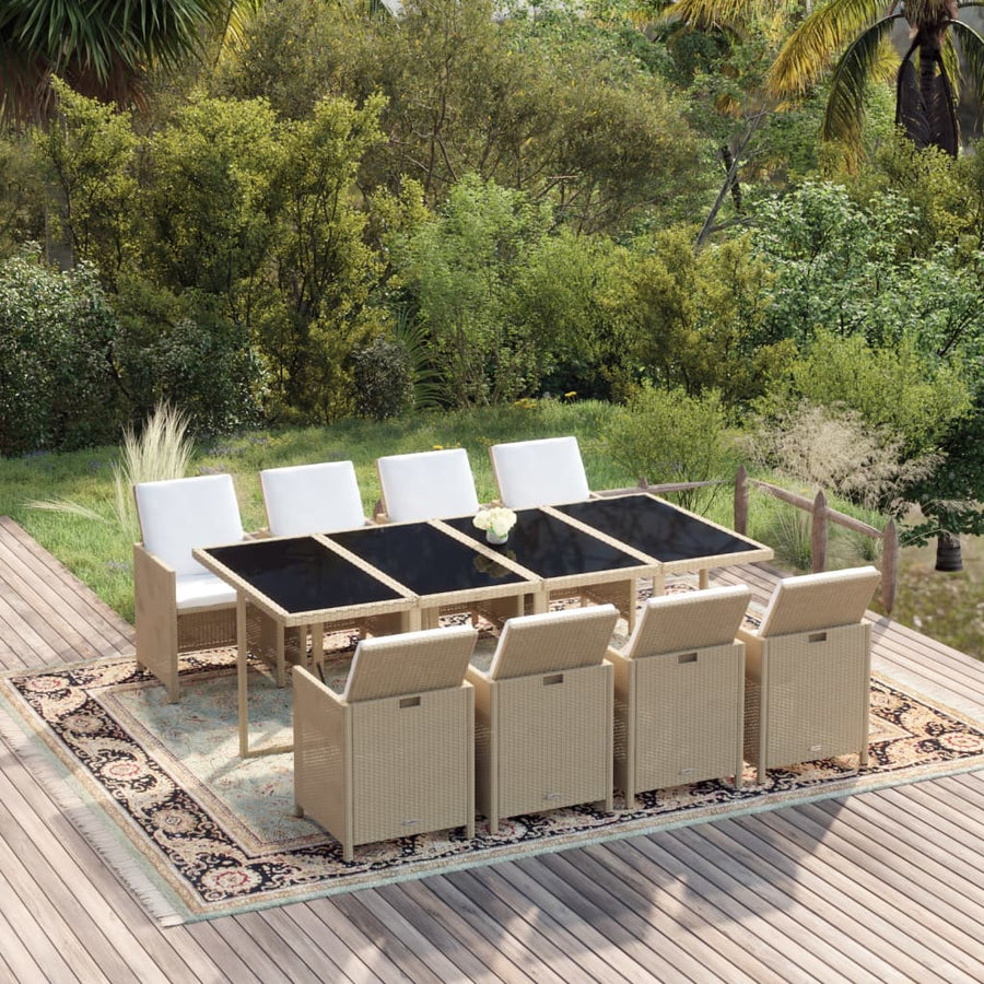 9-Delige Tuinset Met Kussens Poly Rattan Beige 1