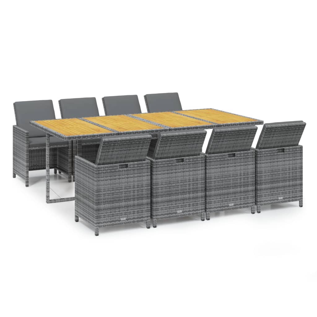 9-Delige Tuinset Met Kussens Poly Rattan Grijs Grijs en bruin 219 cm table length 8x Fauteuil + Tafel
