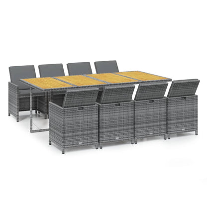 9-Delige Tuinset Met Kussens Poly Rattan Grijs Grijs en bruin 219 cm table length 8x Fauteuil + Tafel