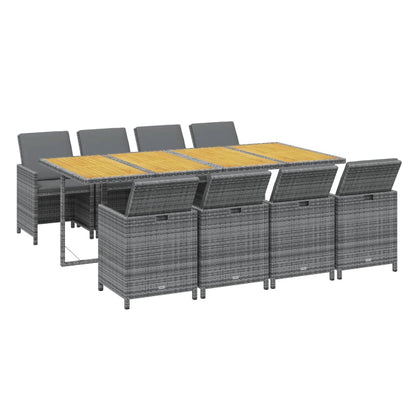 9-Delige Tuinset Met Kussens Poly Rattan Grijs Grijs en bruin 219 cm table length 8x Fauteuil + Tafel