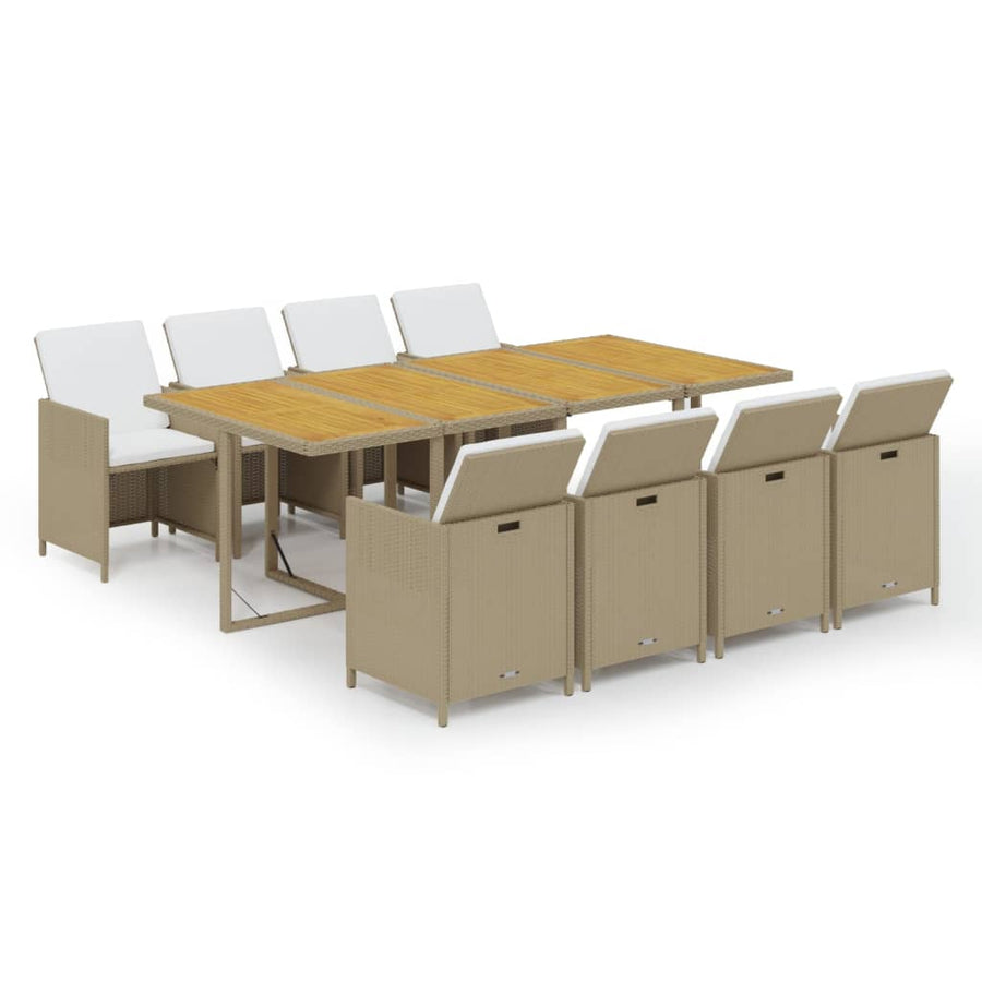 9-Delige Tuinset Met Kussens Poly Rattan Beige Beige en bruin