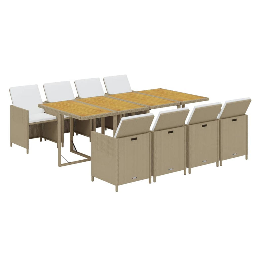 9-Delige Tuinset Met Kussens Poly Rattan Beige Beige en bruin