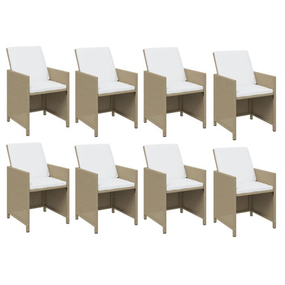 9-Delige Tuinset Met Kussens Poly Rattan Beige Beige en bruin