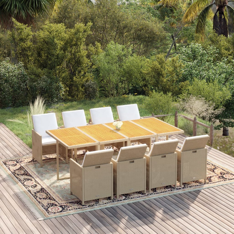 9-Delige Tuinset Met Kussens Poly Rattan Beige Beige en bruin
