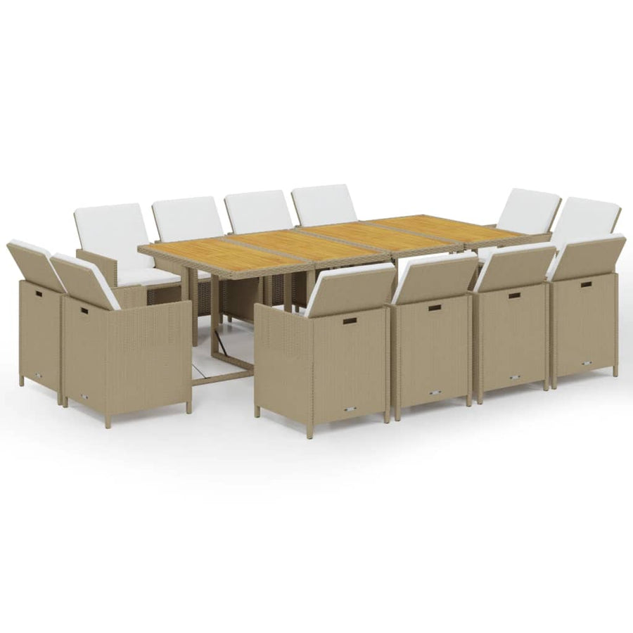 13-Delige Tuinset Met Kussens Poly Rattan Beige 219 cm table length