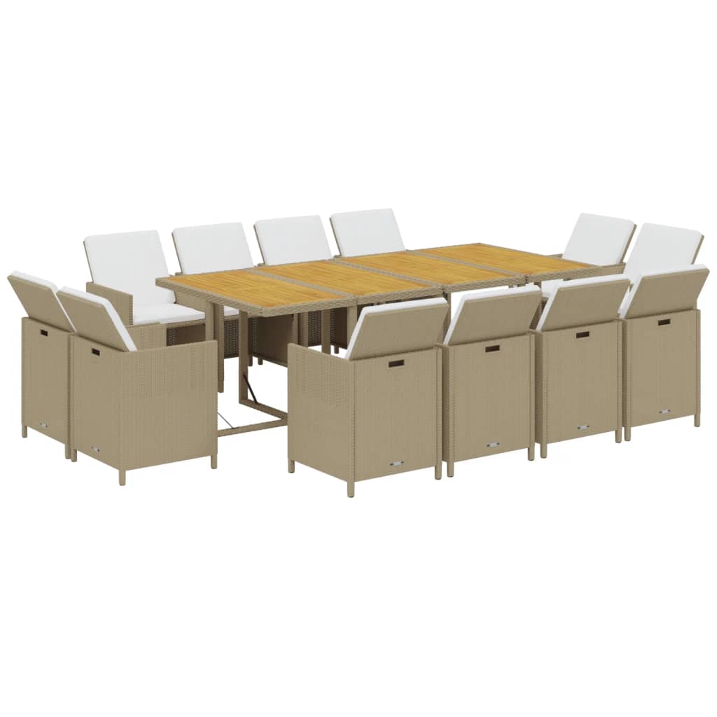 13-Delige Tuinset Met Kussens Poly Rattan Beige 219 cm table length