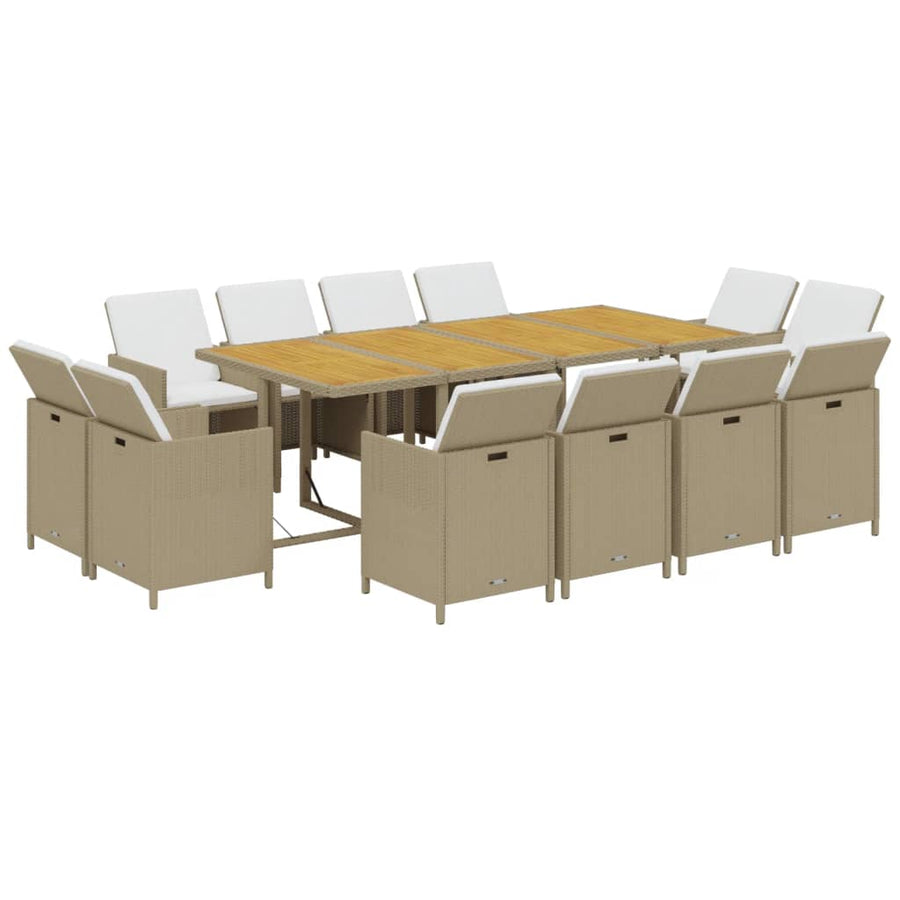 13-Delige Tuinset Met Kussens Poly Rattan Beige 219 cm table length