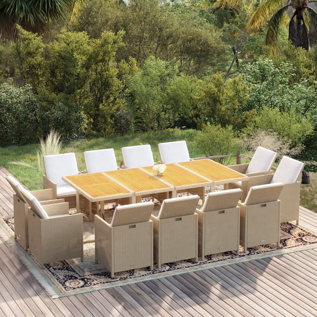 13-Delige Tuinset Met Kussens Poly Rattan Beige 219 cm table length Beige en bruin 12x Fauteuil + Tafel