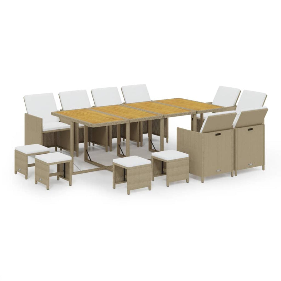 13-Delige Tuinset Met Kussens Poly Rattan Beige Beige en bruin