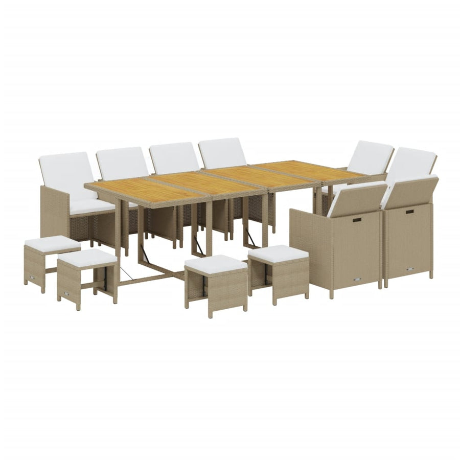 13-Delige Tuinset Met Kussens Poly Rattan Beige Beige en bruin
