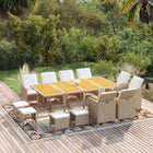 13-Delige Tuinset Met Kussens Poly Rattan Beige Beige en bruin 219 cm table length 8x Fauteuil + 4x voetensteun + Tafel