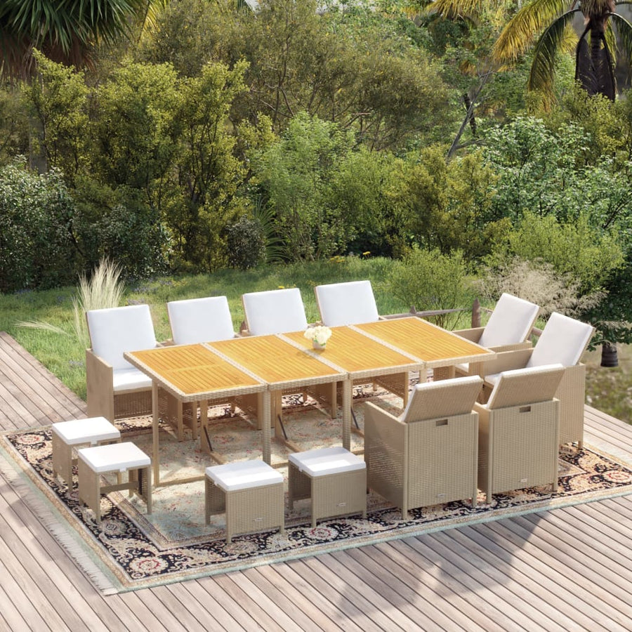 13-Delige Tuinset Met Kussens Poly Rattan Beige Beige en bruin