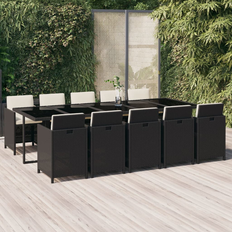 11-delige Tuinset met kussens poly rattan zwart