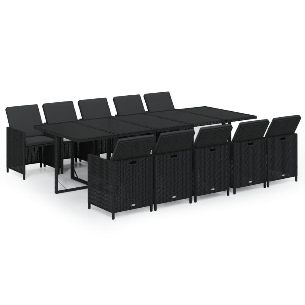11-Delige Tuinset Met Kussens Poly Rattan Zwart 1