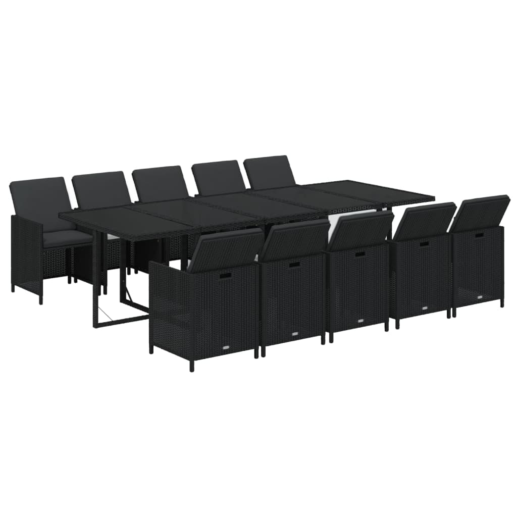 11-Delige Tuinset Met Kussens Poly Rattan Zwart 1