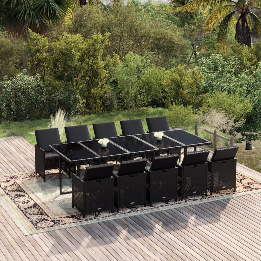 11-Delige Tuinset Met Kussens Poly Rattan Zwart 1