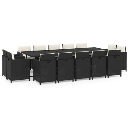 15-delige Tuinset met kussens poly rattan zwart