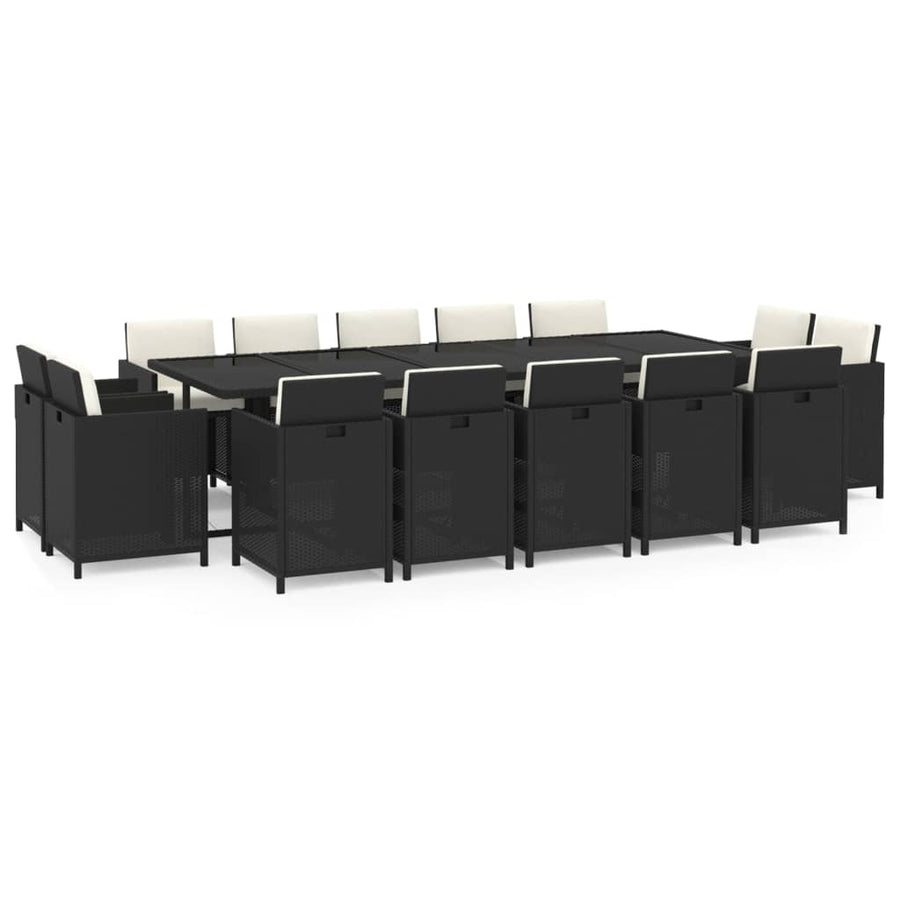 15-delige Tuinset met kussens poly rattan zwart