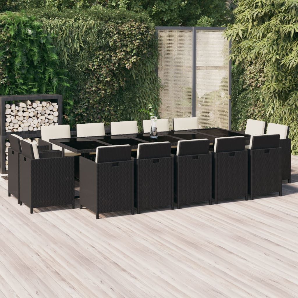 15-delige Tuinset met kussens poly rattan zwart