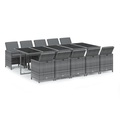 -Delige Tuinset Met Kussens Poly Rattan Grijs 10x Fauteuil + Tafel
